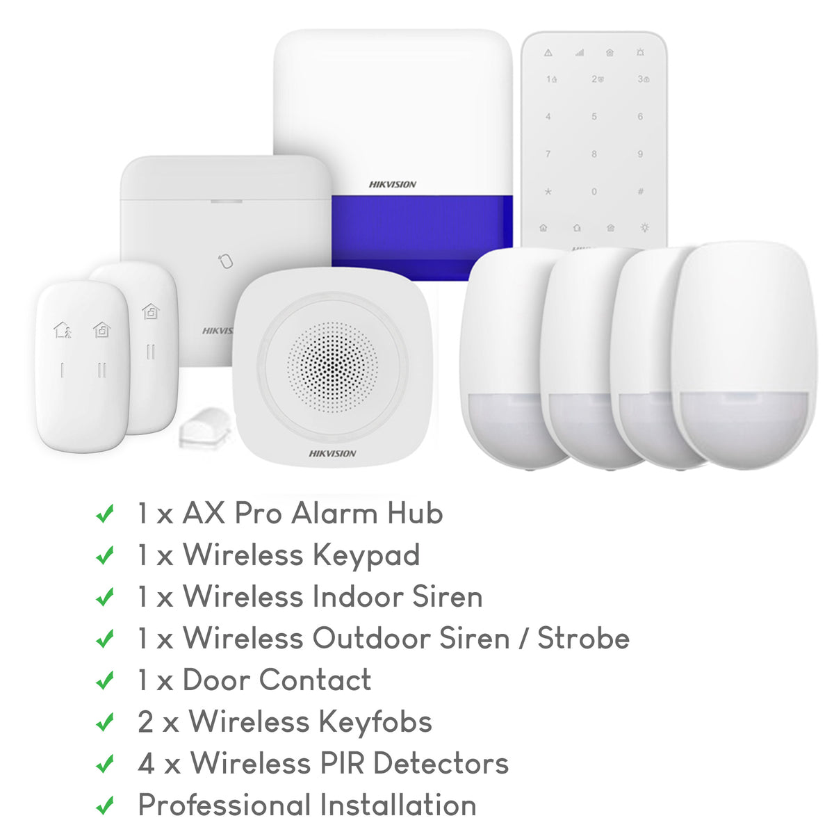 Hikvision AX Pro Package 3D with Alarm Hub, Keypad, Sounder, Alarm and ...