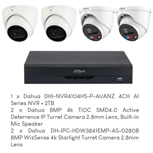 Dahua 8MP 4-Camera AI + WizSense CCTV Package with Installation by 5 Star Security
