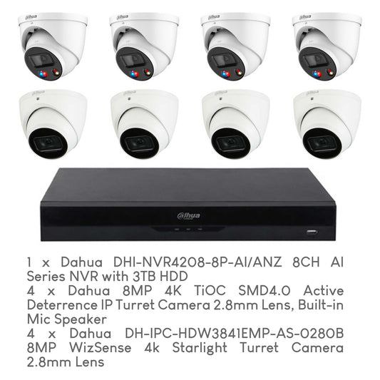 Dahua 8-Camera AI & WizSense 8MP CCTV Package with Installation by 5 Star Security