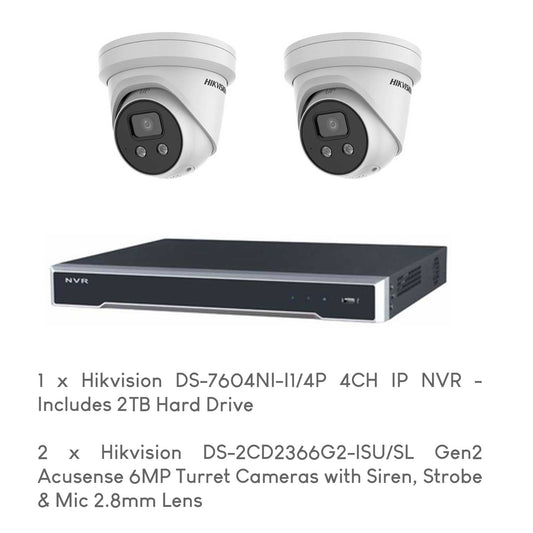 Hikvision 2-Camera Acusense 6MP CCTV Package with Installation by 5 Star Security