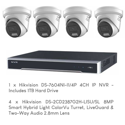 Hikvision 4-Camera 8MP Hybrid CCTV Package including 3TB Hard Drive with Installation by 5 Star Security